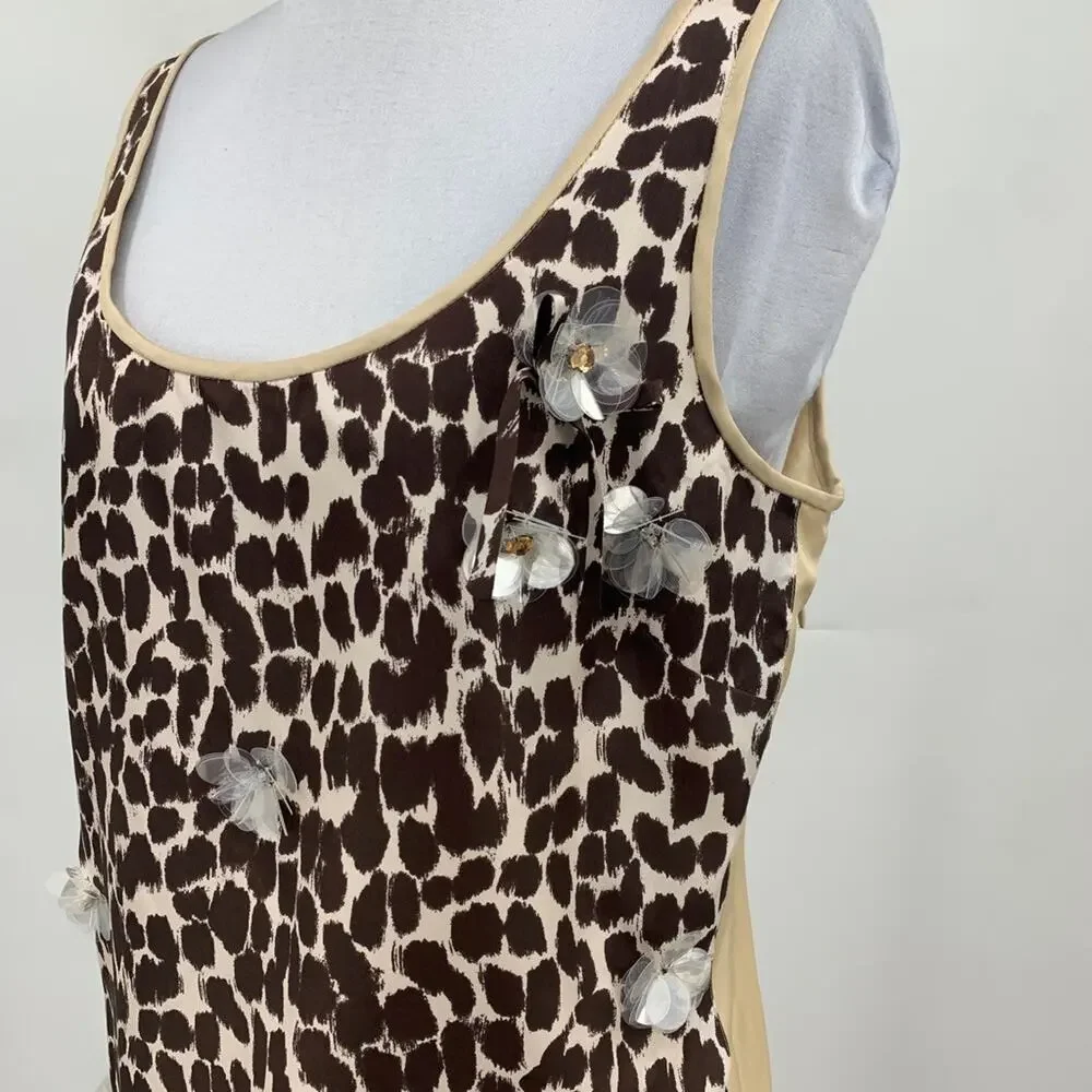 J Crew Tank Top Womens 6 Champagne Espresso Silk Cheetah Sparkle Appliqué Lined